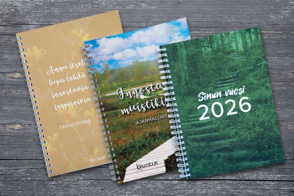 Työvälineet työhön ja arkeen! Sinun vuosi 2026 kalenteri, tavoiteopas ja muistikirja